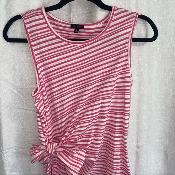 Talbots Dress Medium Pink Stripe Sleeveless Stretch Midi Bow Tie Front Waist - Picture 4 of 8